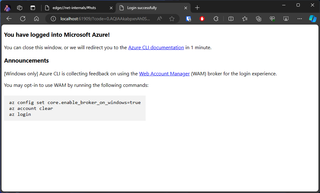 Successful Azure login